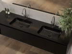 Plan vasque à encastrer, double lavabos intégrés angle arrondi, L. 120 à 200 cm x 40 à 60 cm, résine minérale ACRYSTONE® SOLID SURFACE Finition lisse, Livraison Offerte et Rapide.